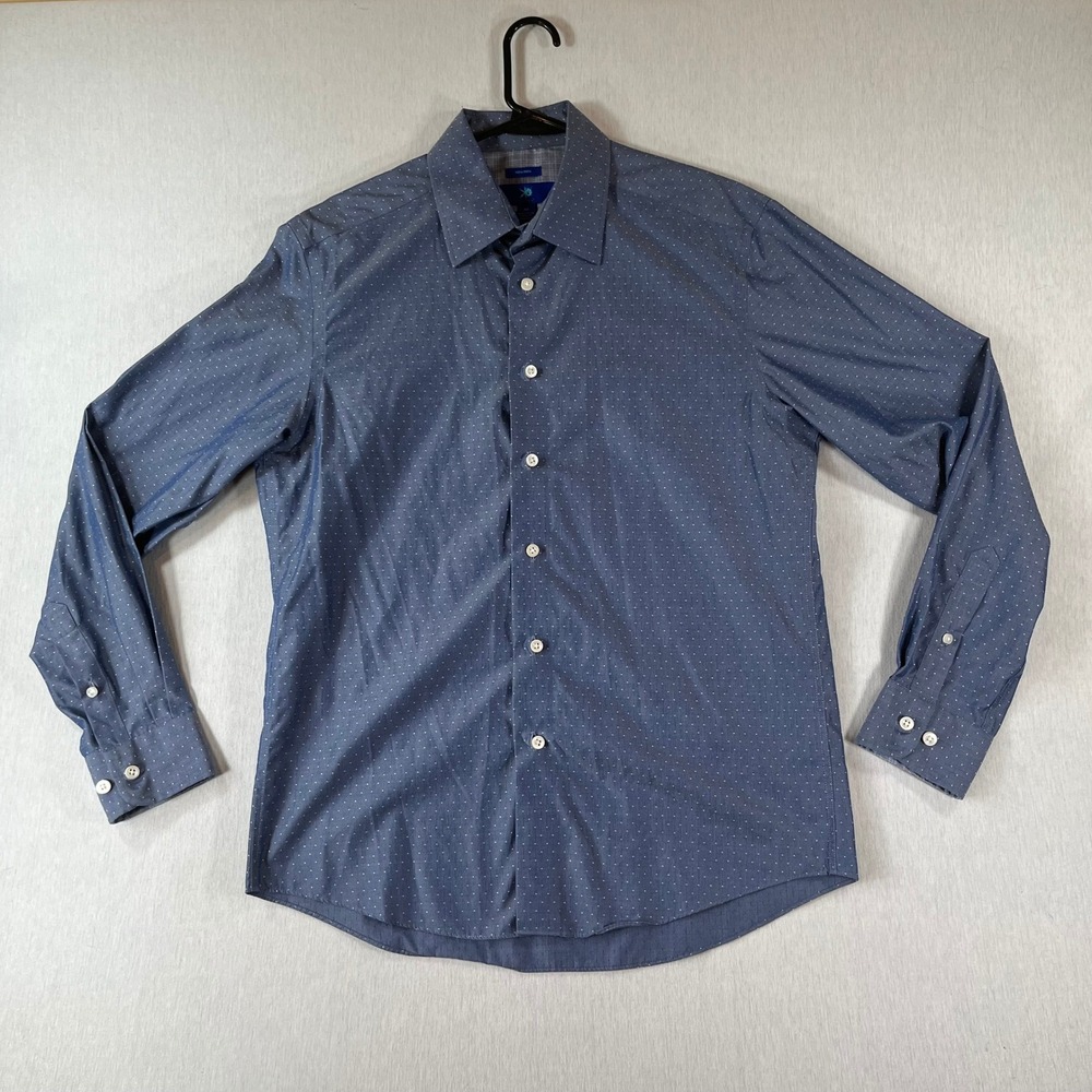 Egara Shirt Mens M Non-Iron Button Down Blue Micro Dot Cotton Long Sleeve Preppy